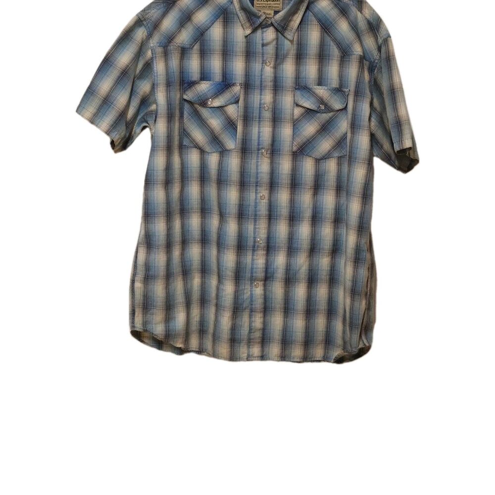 U.S. Expedition Mens XL, Blue Plaid 100% Cotton Western Snap Front Shirt